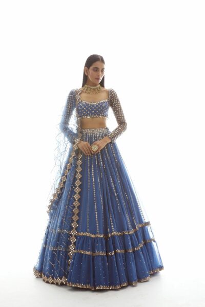 Blue Linear Drop Lehenga Set