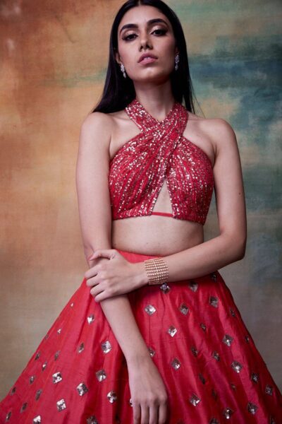 Halter Drape Crop Top & Skirt Set