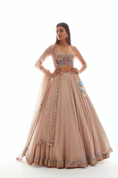 Beige Applique Corset Lehenga Set