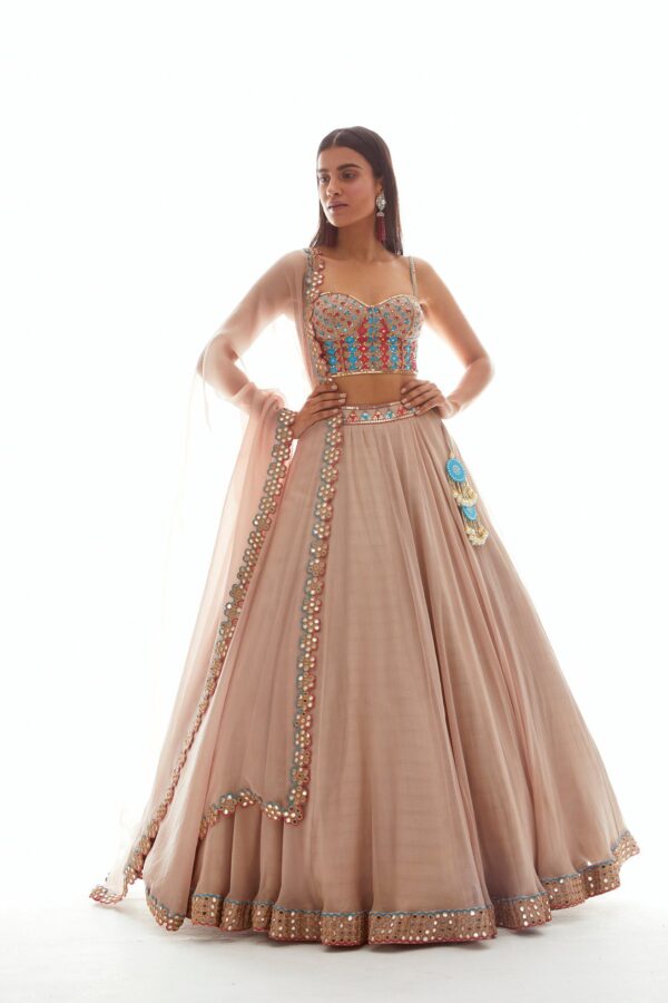 Beige Applique Corset Lehenga Set