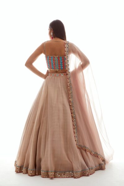 Beige Applique Corset Lehenga Set