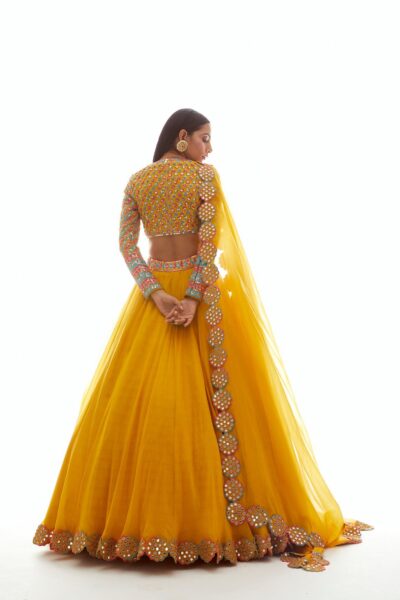 Mustard Applique Lehenga Set