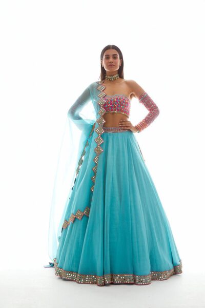 Aqua Applique Lehenga Set