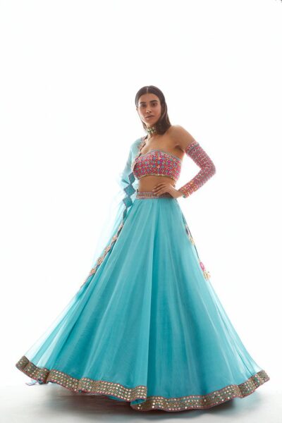 Aqua Applique Lehenga Set
