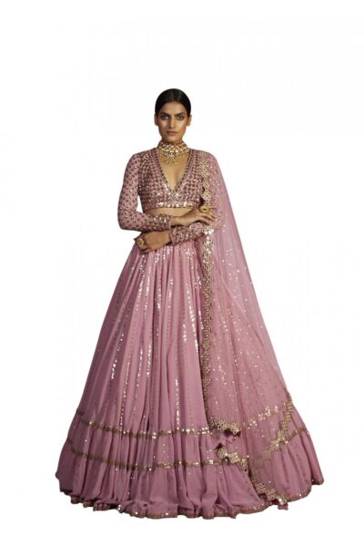 Dull Pink Double Tier Lehenga Set