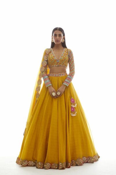 Mustard Applique Lehenga Set