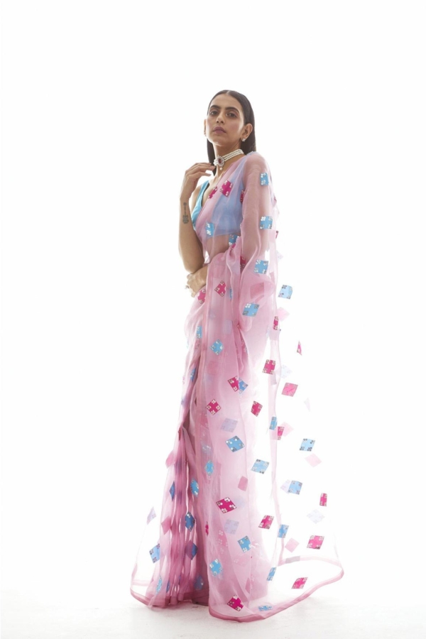 Onion Pink Applique Saree Set