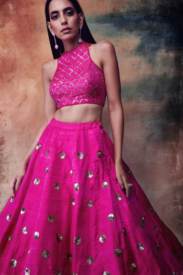Hot Pink Crop Top Skirt Set