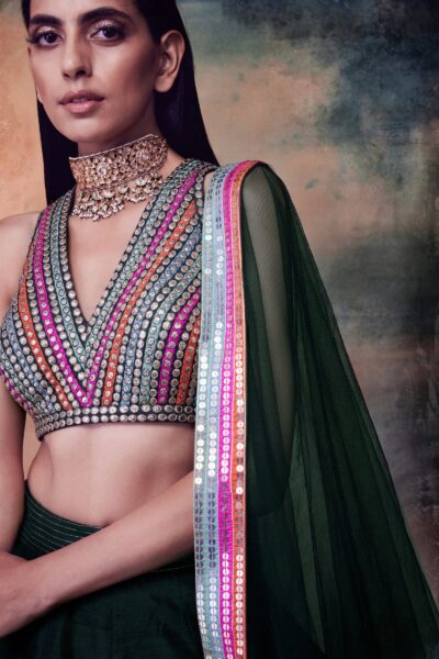 Multi Stripe Blouse Lehenga Set