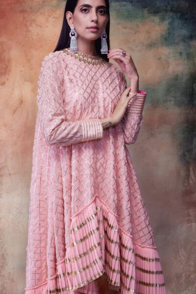 Peach Gota Kurta Dhoti Set