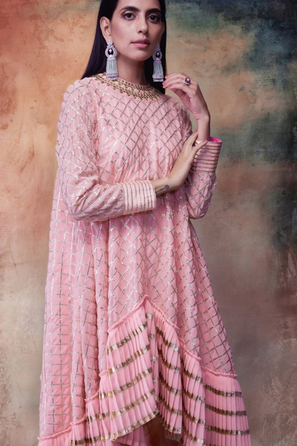Peach Gota Kurta Dhoti Set
