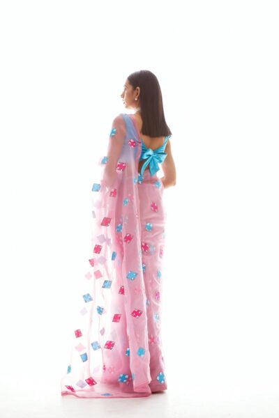 Onion Pink Applique Saree Set