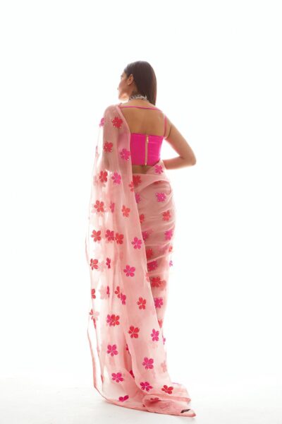 Dusty Rose Applique Organza Saree Set