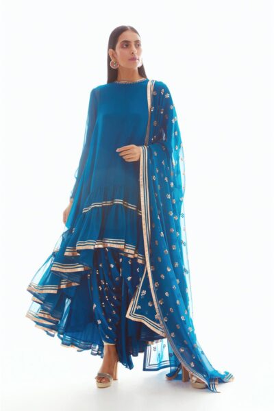 Peacock Blue High Low Kurta Set