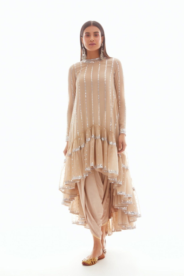 Beige High Low Kurta Set