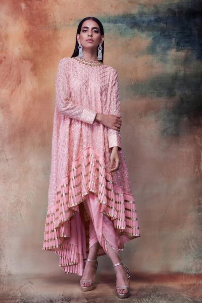 Peach Gota Kurta Dhoti Set