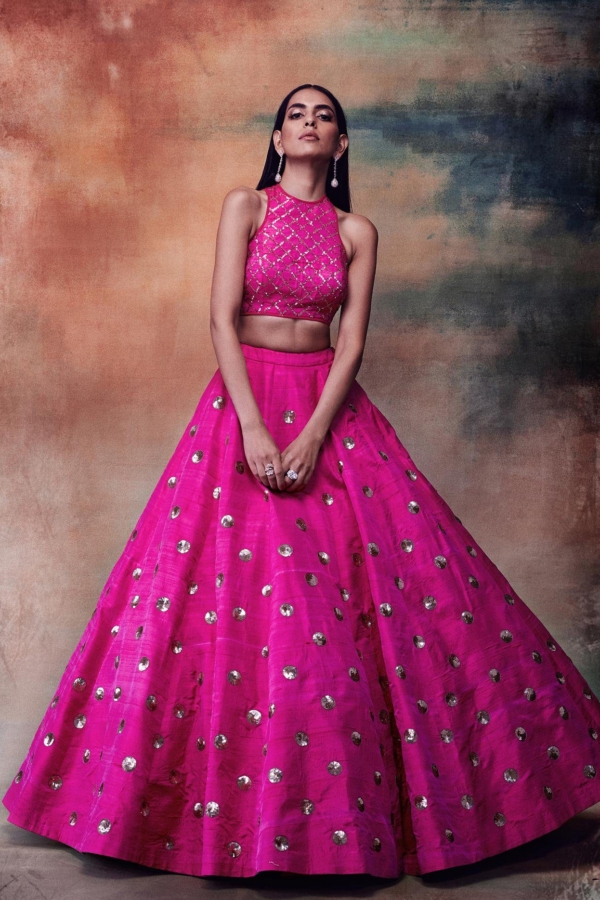 Hot Pink Crop Top Skirt Set