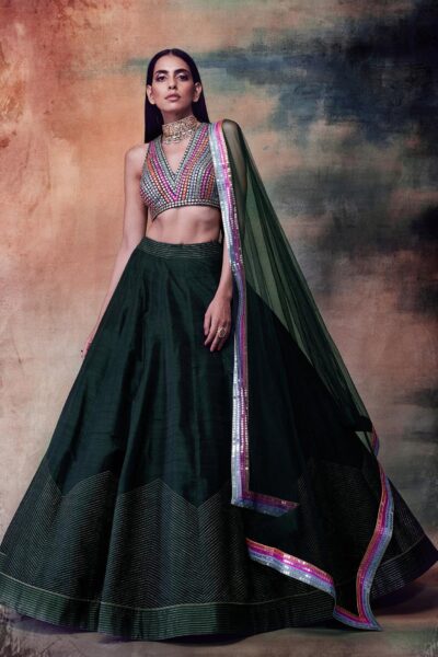Multi Stripe Blouse Lehenga Set