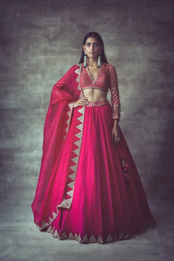Peacock Pink Organza Lehenga Set