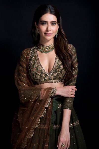Olive Green Tier Lehenga Set