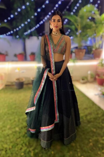 Multi Stripe Blouse Lehenga Set