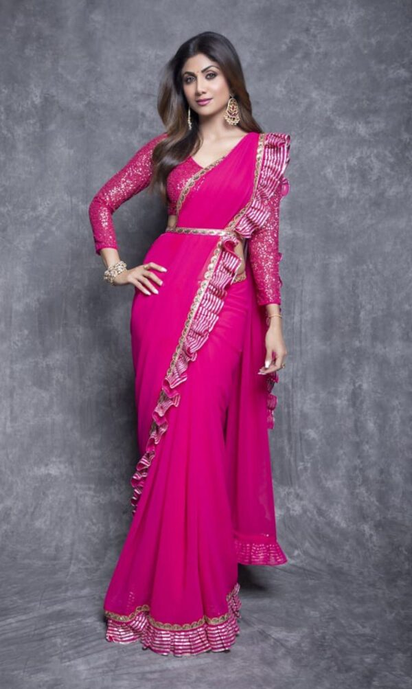 Fuschia Pink Ruffle saree set