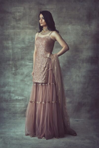 Light Brown Spaghetti Sharara Set