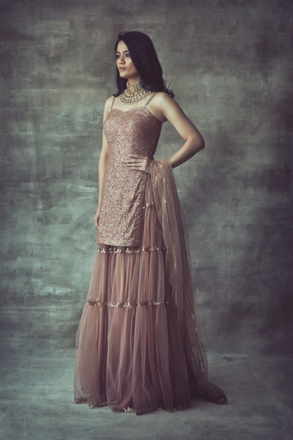 Light Brown Spaghetti Sharara Set