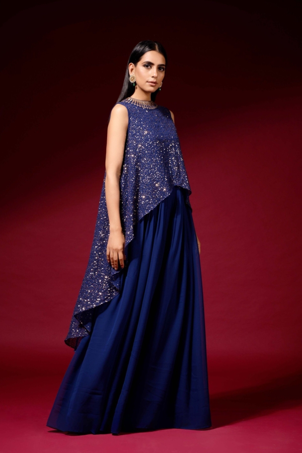 Midnight blue sequined cape set