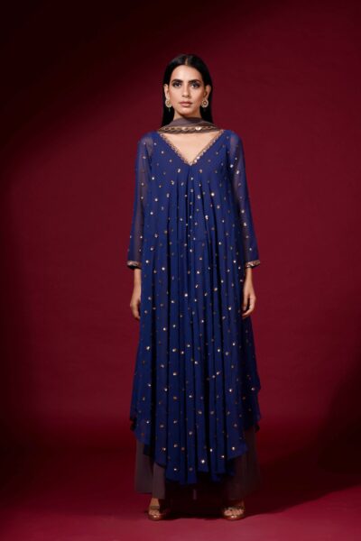 Midnight Blue Asymmetrical Kurta set