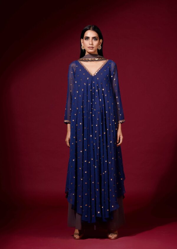Midnight Blue Asymmetrical Kurta set