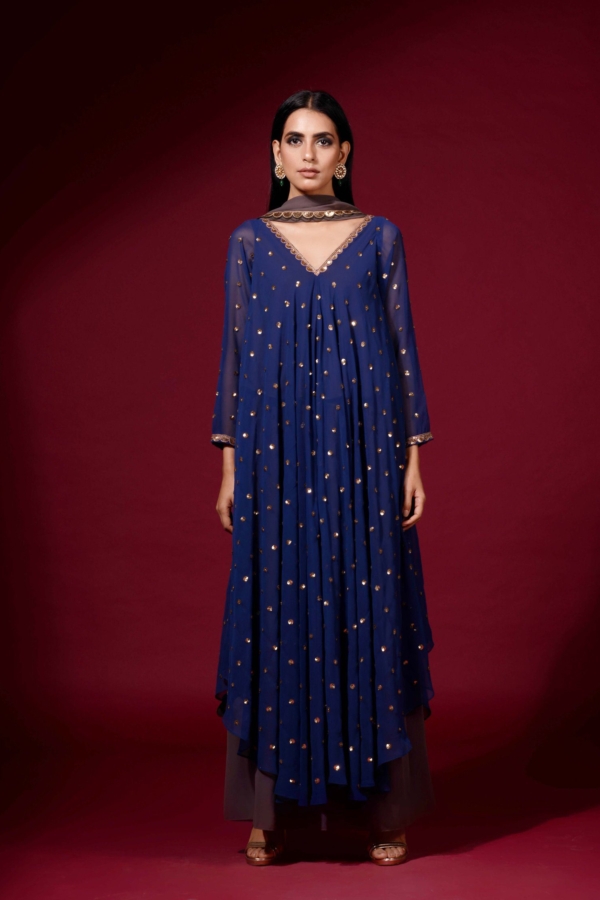 Midnight Blue Asymmetrical Kurta set