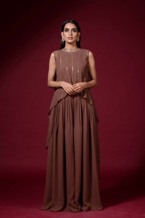 Brown Cape Palazzo Set