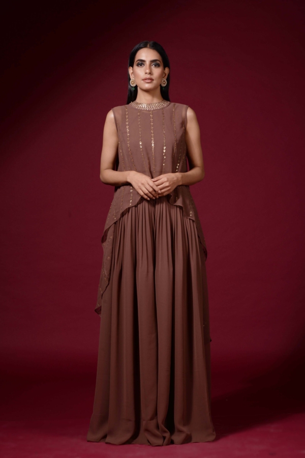 Brown Cape Palazzo Set