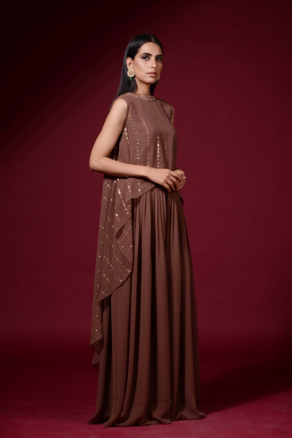 Brown Cape Palazzo Set