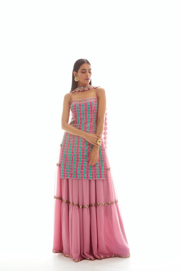 Onion pink Applique Kurta Sharara Set