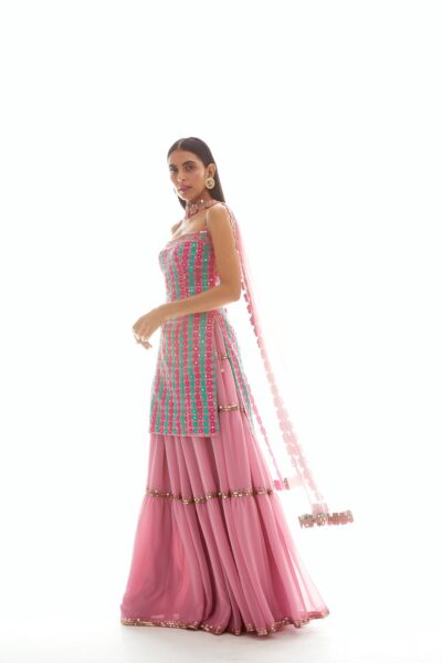 Onion pink Applique Kurta Sharara Set