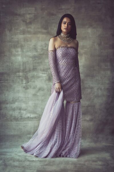 Lavender Off Shoulder Kurta Sharara Set