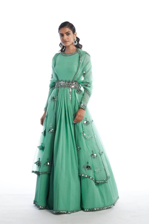 Dull Mint chiffon Anarkali set
