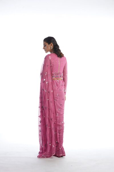 Dark Blush Mirror Cut-work Saree