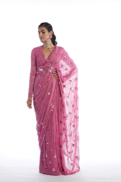 Dark Blush Mirror Cut-work Saree