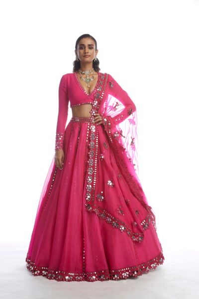 Peacock Pink Mirror Cut-work Lehenga set