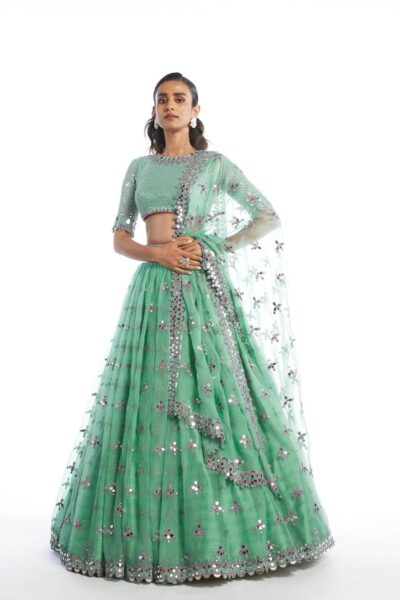 Dull Mint Knife Pleated Lehenga Set