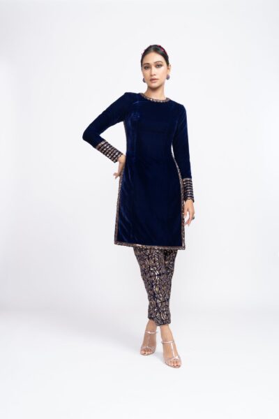 Navy Blue velvet Kurta Set