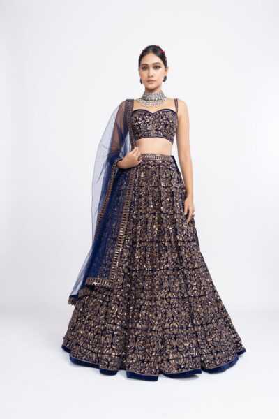 Navy Blue Fully Embroidered Corset Lehenga Set