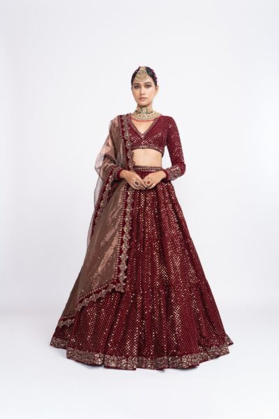 Mahroon Dense Dot Lehenga Set