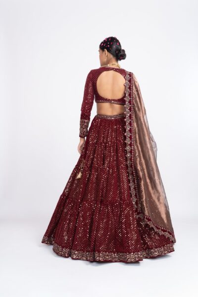 Mahroon Dense Dot Lehenga Set