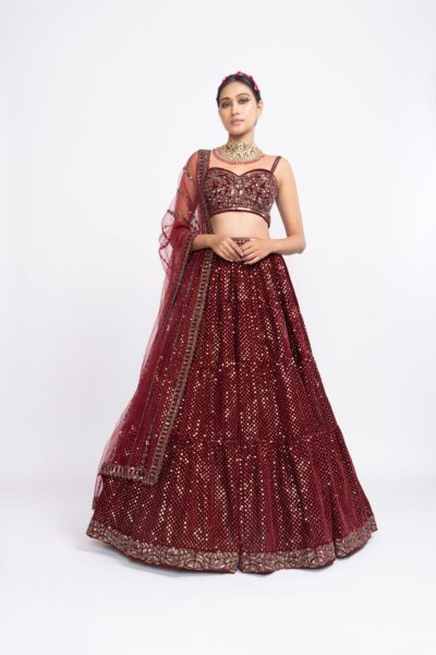 Mahroon Dense Dot Corset Lehenga Set
