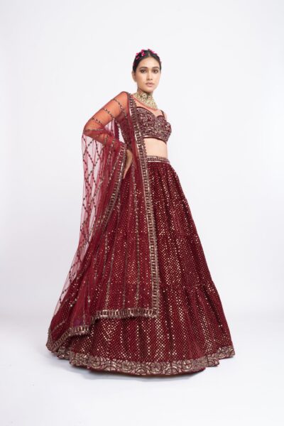 Mahroon Dense Dot Corset Lehenga Set