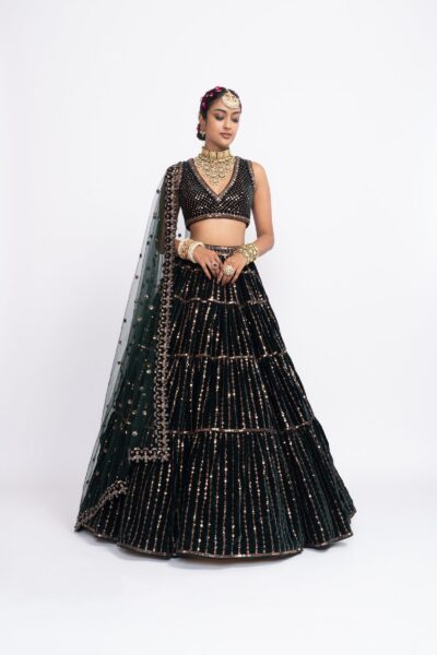 Deep Green Full Tier Lehenga Set